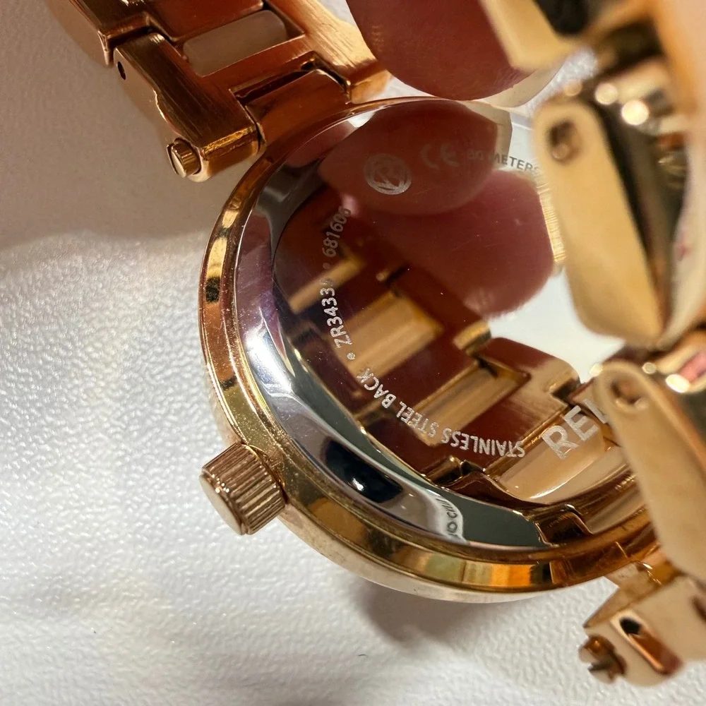 RELIC Rose Gold Tone Crystal Bezel Women Watch ZR34335 WORKS w/ New Battery Inc.